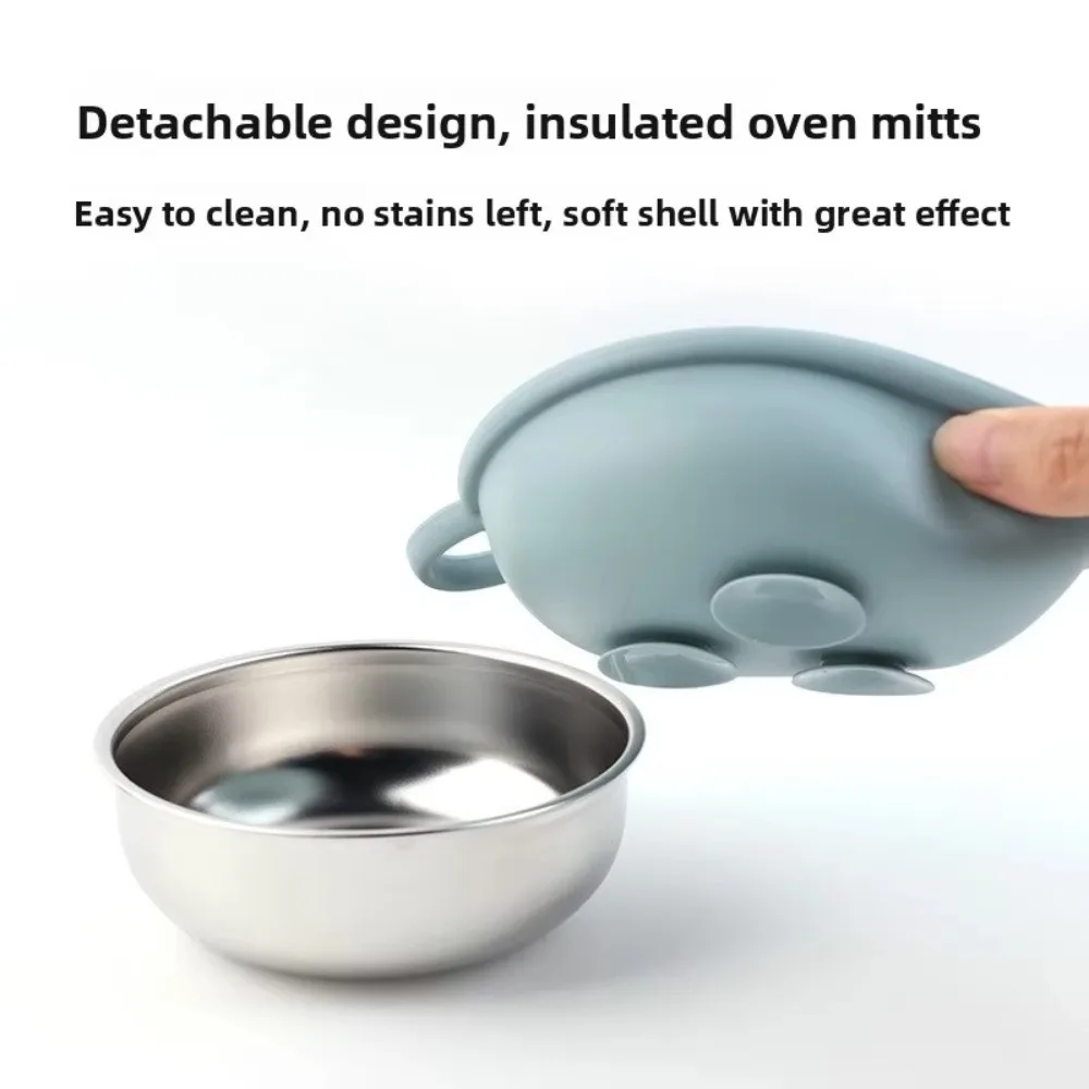 304 Stainless Steel Baby Feeding Bowl Silicone Suction Base Heat Resistant Kids Tableware Divided Design Easy to Clean thumbnail 5
