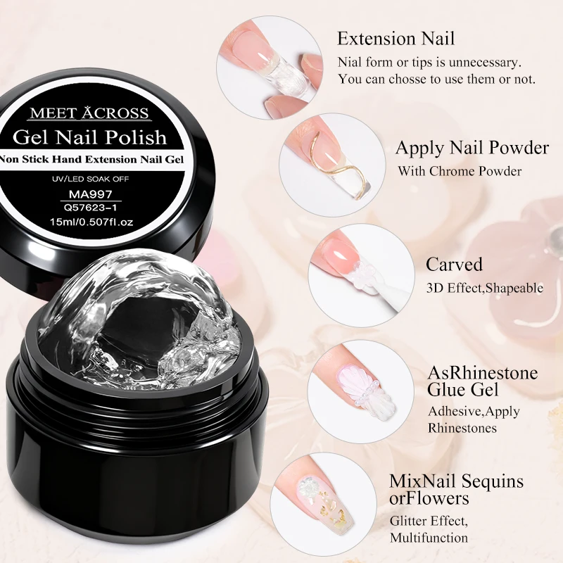 15ml Non Stick Hand Extension Hard Gel Nail Polish for 3D Carving Flower Modeling Nail Art Shaping UV LED Long-Lasting Nails