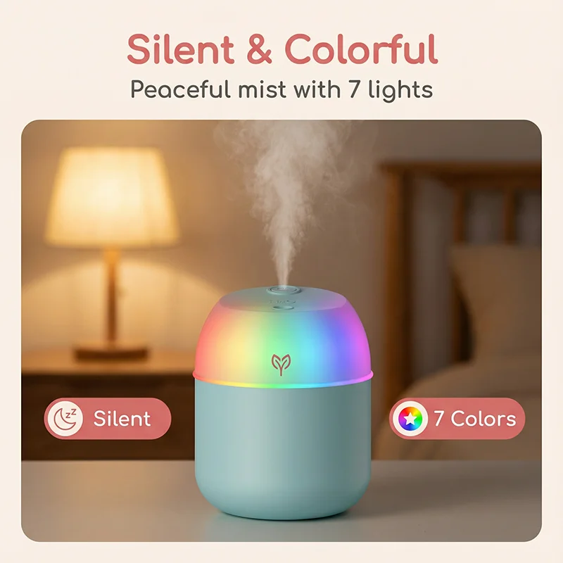 220ML Air Humidifier Cool Mist Aroma Diffuser LED Night Light power-off protect USB Humidificador For Home Office thumbnail 3