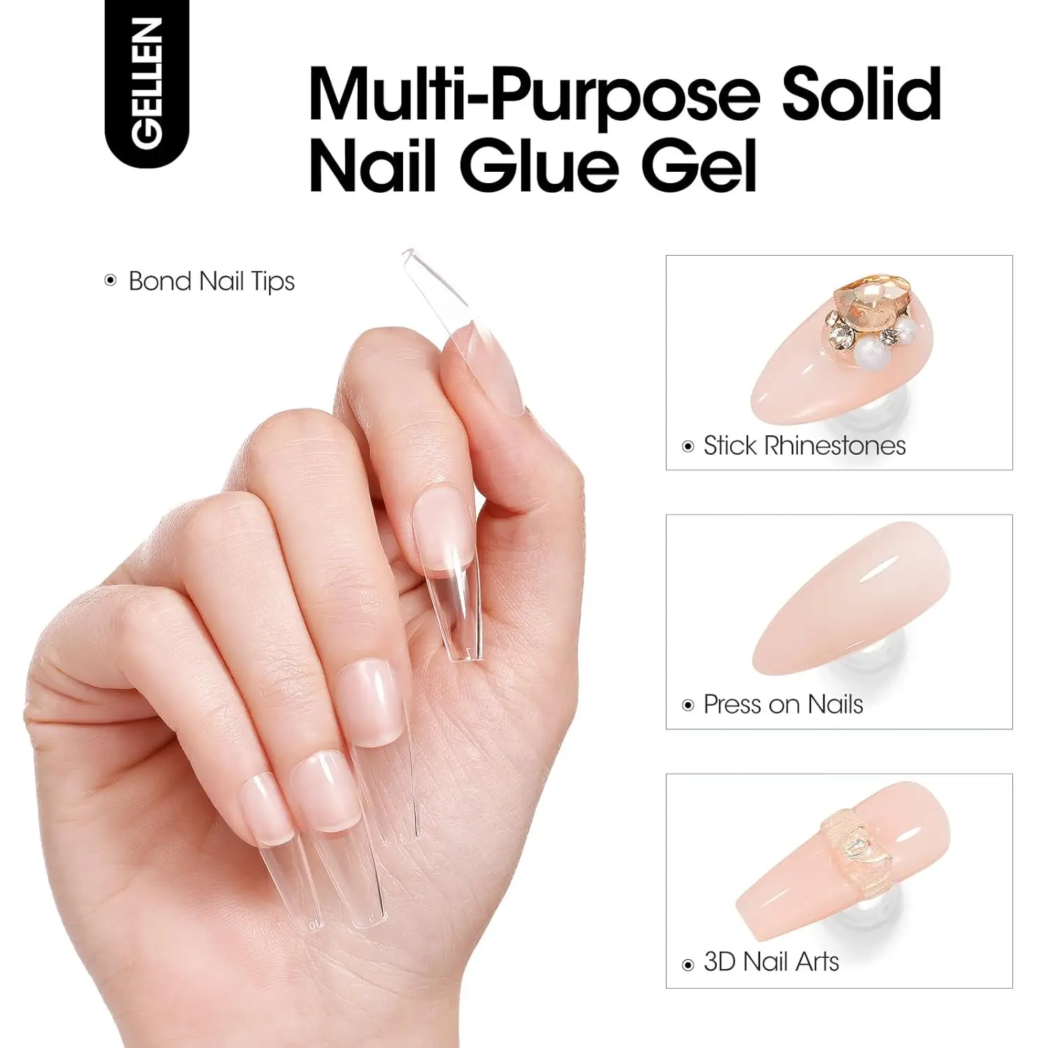 GELLEN Nail Remover Solid Glue Gel Set Strong Adhesive for Press on Nails Acrylic Tips Kit Salon Professional DIY Manicure thumbnail 2