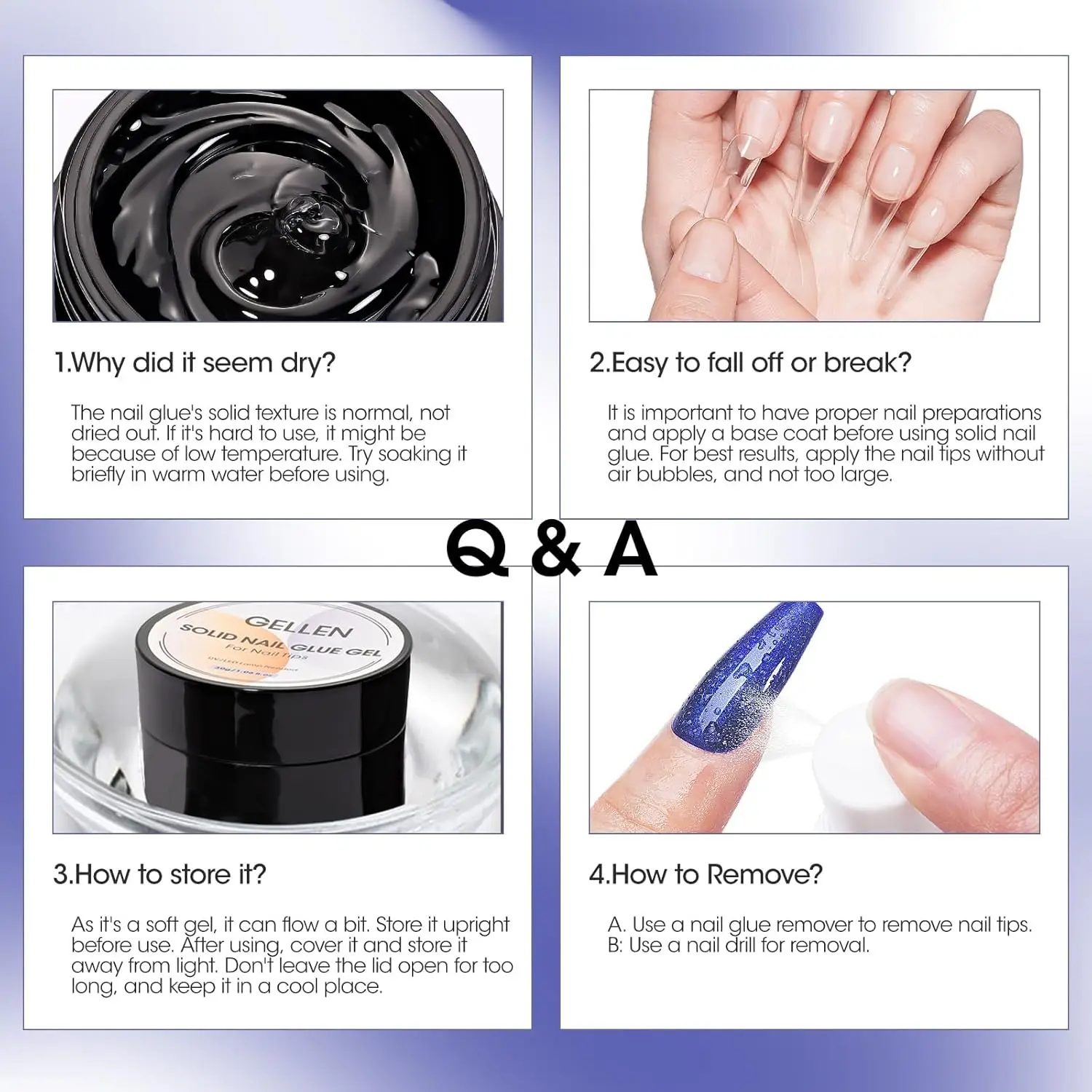 GELLEN Nail Remover Solid Glue Gel Set Strong Adhesive for Press on Nails Acrylic Tips Kit Salon Professional DIY Manicure thumbnail 6