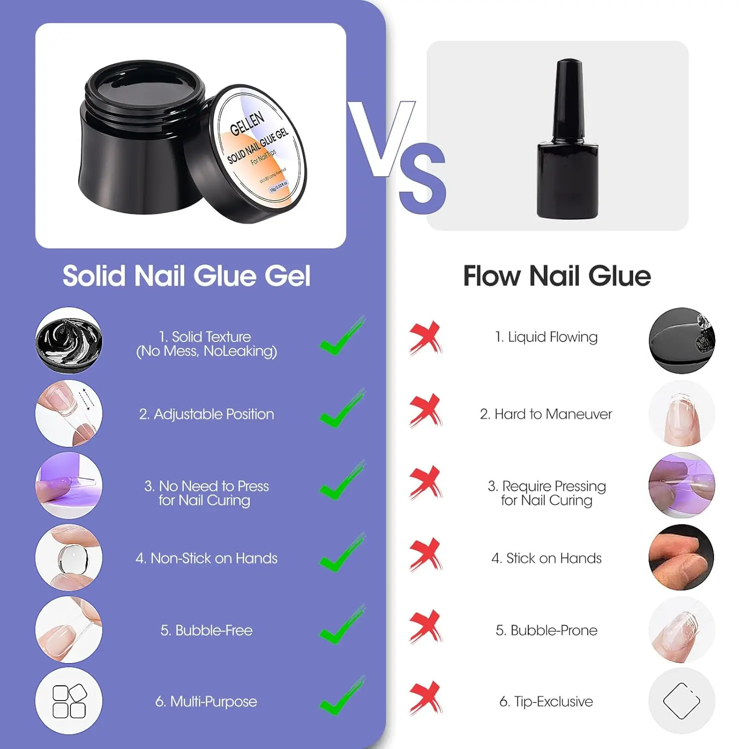 GELLEN Nail Remover Solid Glue Gel Set Strong Adhesive for Press on Nails Acrylic Tips Kit Salon Professional DIY Manicure thumbnail 3