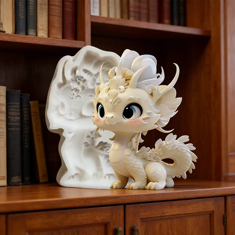 Cute little dragon silicone mold, reusable resin mold, clay and plaster mold, DIY decorative pendant handmade mold thumbnail 4