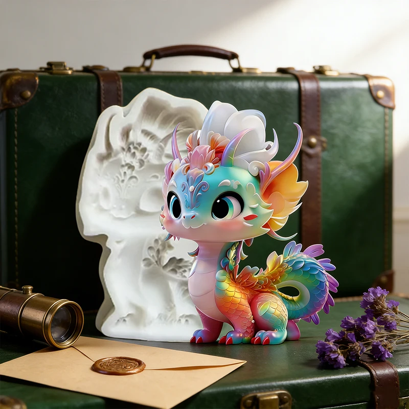 Cute little dragon silicone mold, reusable resin mold, clay and plaster mold, DIY decorative pendant handmade mold thumbnail 5