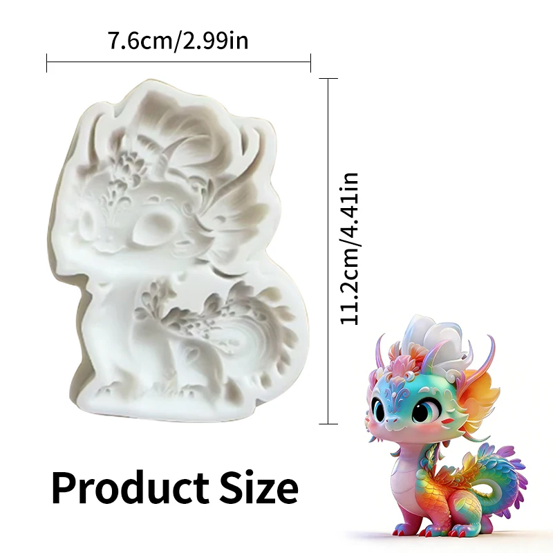 Cute little dragon silicone mold, reusable resin mold, clay and plaster mold, DIY decorative pendant handmade mold thumbnail 2