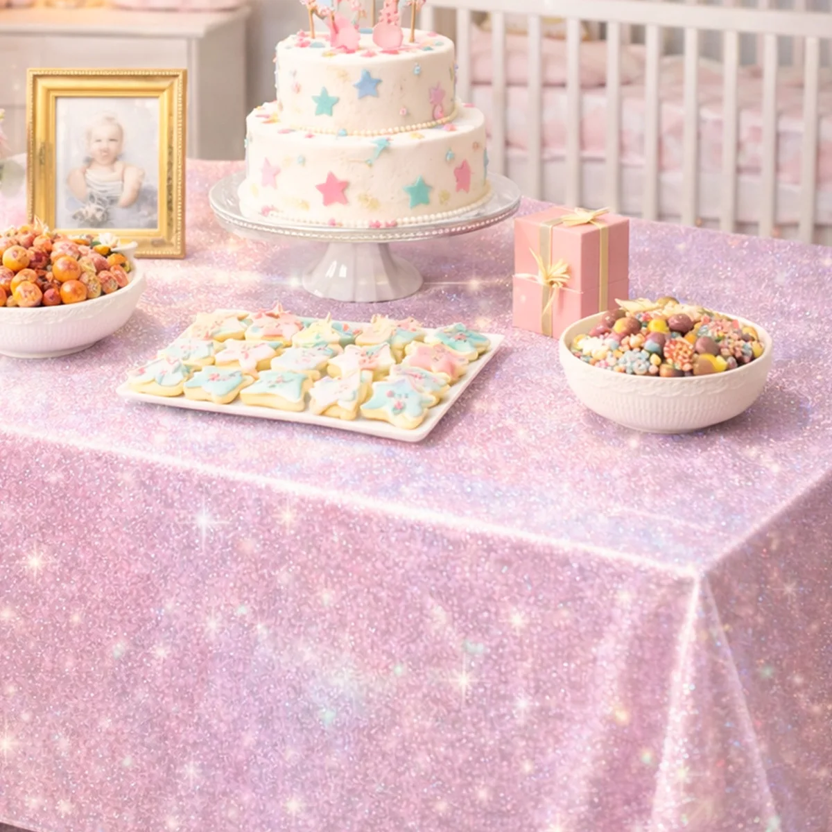 Purple Laser Disposale Tablecloth Happy Birthday Party Decoration Wedding Party Aluminum Film Table Cover Baby Shower Supplies thumbnail 5