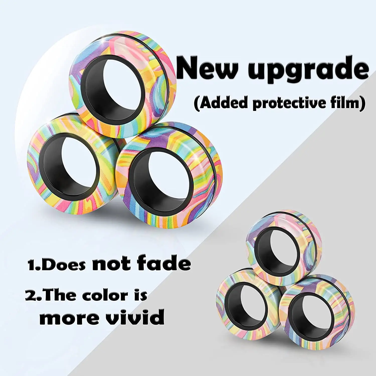 3pcs Fidget Toy Set Finger Magnetic Rings Colorful Adult Magnets Spinner Rings for Relieve Stress Anxiety Relief Therapy thumbnail 2
