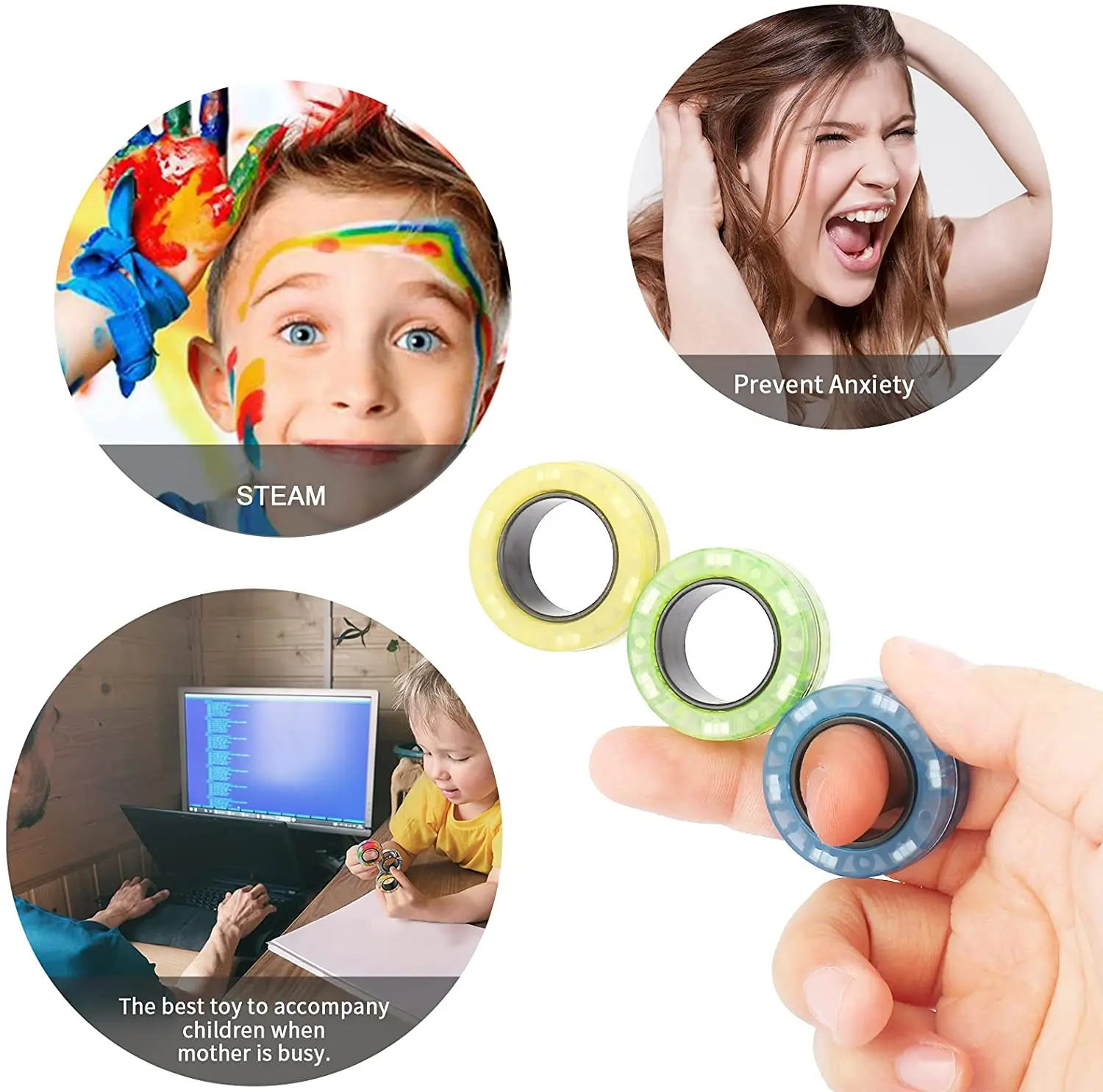 3pcs Fidget Toy Set Finger Magnetic Rings Colorful Adult Magnets Spinner Rings for Relieve Stress Anxiety Relief Therapy thumbnail 6