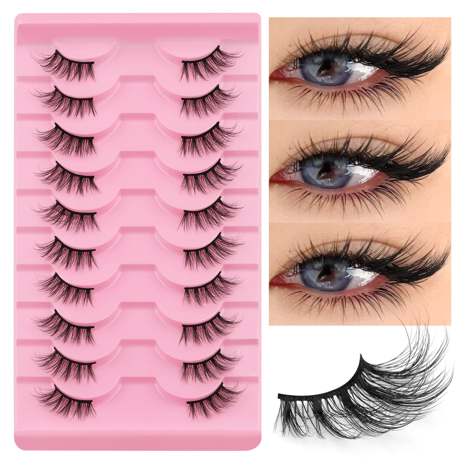 WOSHEER Half Eyelashes Natural Cat Eye Lashes Soft Wispy Faux Mink Lashes Eyelashes Extension Makeup thumbnail 3