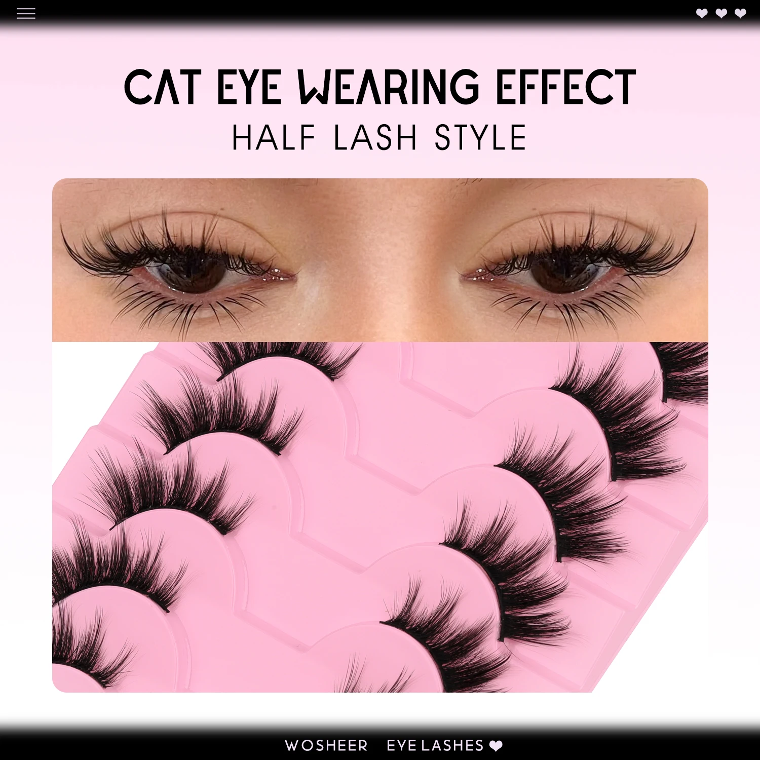 WOSHEER Half Eyelashes Natural Cat Eye Lashes Soft Wispy Faux Mink Lashes Eyelashes Extension Makeup thumbnail 6