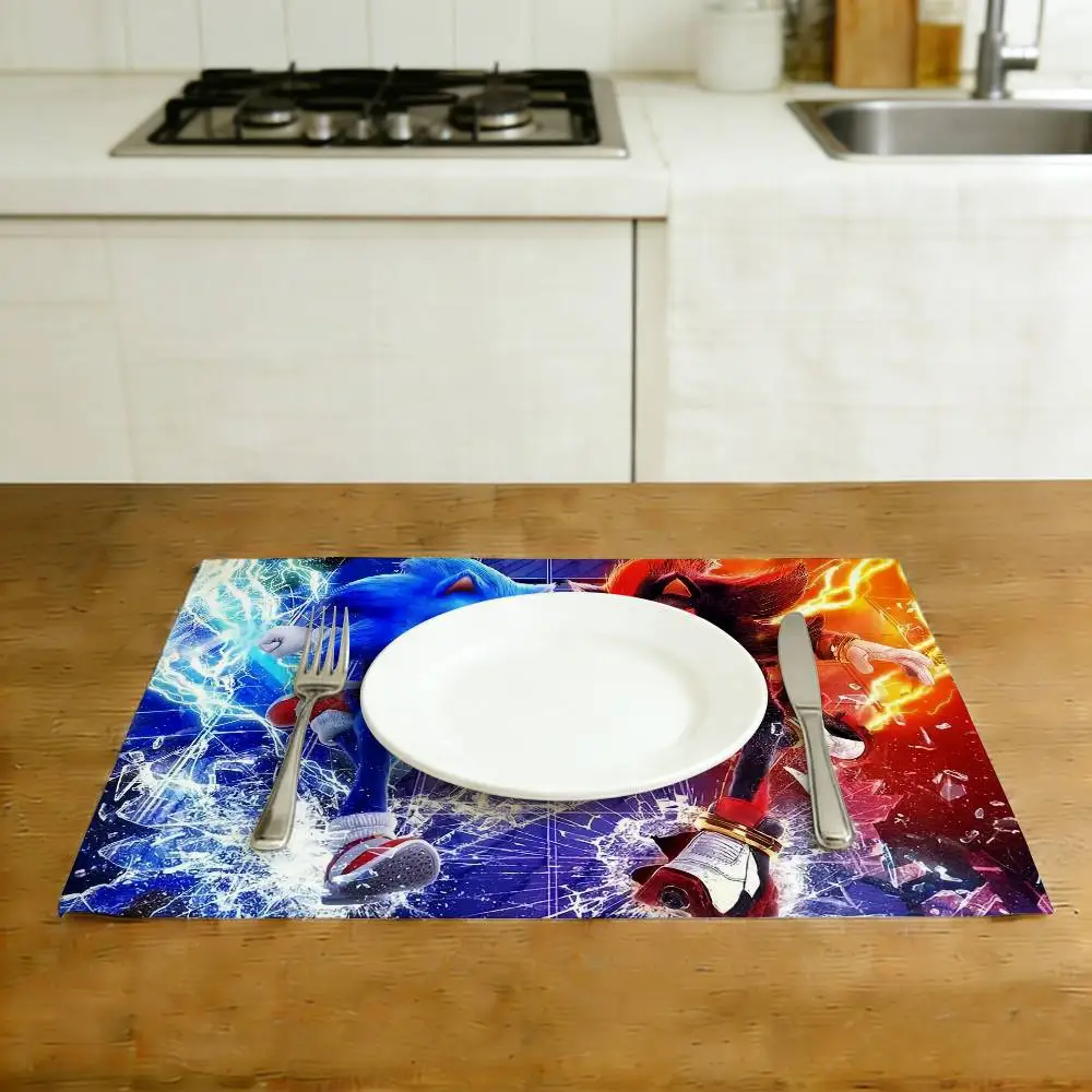 Cartoon S-Sonic-S Cool Film H-HedgehogS 3 Placemats For Family Meals Holiday Family Feasts Cafes Casual Restaurants thumbnail 2