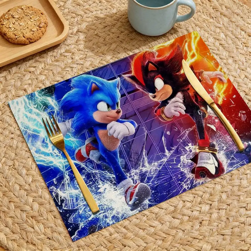 Cartoon S-Sonic-S Cool Film H-HedgehogS 3 Placemats For Family Meals Holiday Family Feasts Cafes Casual Restaurants thumbnail 3