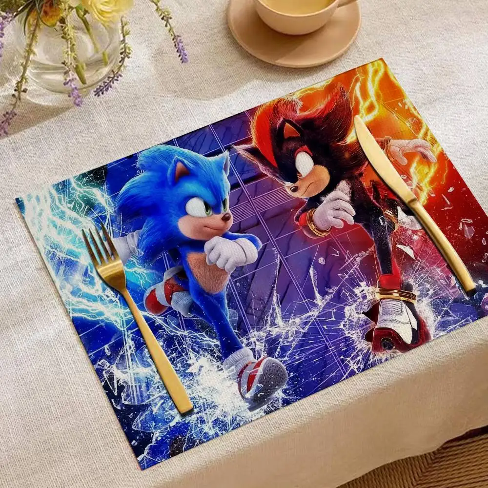 Cartoon S-Sonic-S Cool Film H-HedgehogS 3 Placemats For Family Meals Holiday Family Feasts Cafes Casual Restaurants thumbnail 4