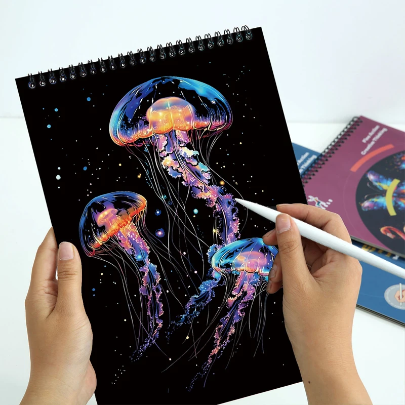 Scratch Art Book 10 Sheets with Stylus Magic Painting Toy Ocean Animal Whale Lion Cat Craft Stress Relief Drawing Kid Adult Gift thumbnail 2