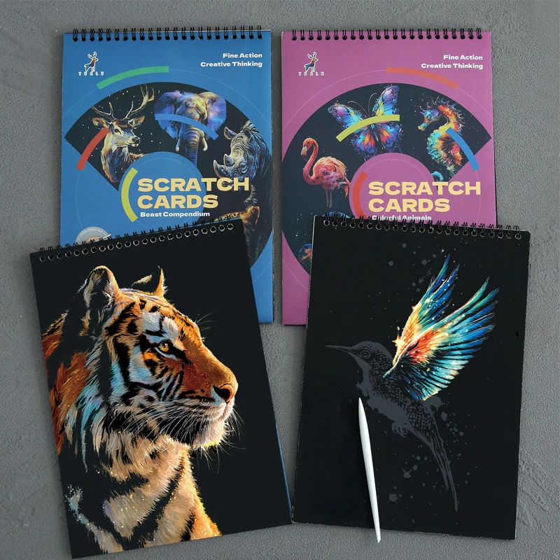 Scratch Art Book 10 Sheets with Stylus Magic Painting Toy Ocean Animal Whale Lion Cat Craft Stress Relief Drawing Kid Adult Gift thumbnail 3