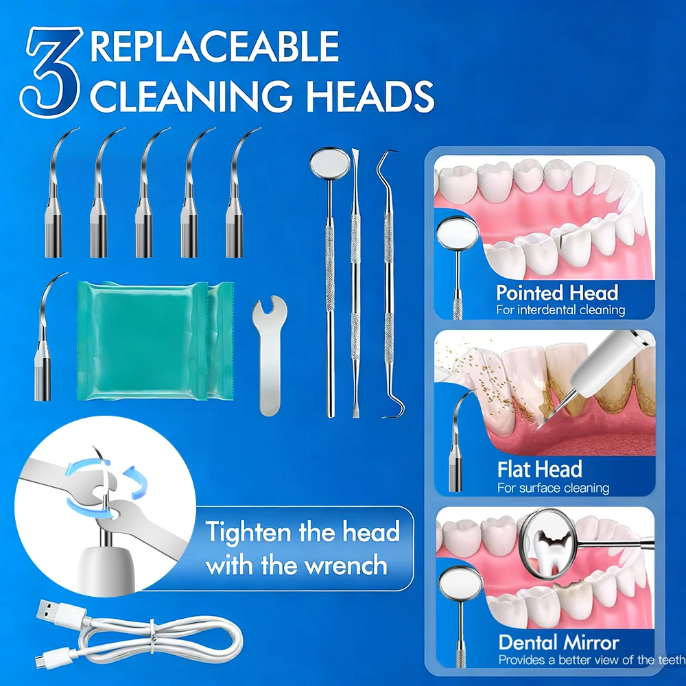 CURVY MOON T6 Electric  Ultrasonic Scaler Tooth Cleaner Dental Stone Removal Sonic Plaque Remover for Teeth Stain Tartar thumbnail 2