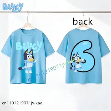 Bluey Birthday Number T-shirt 1-9 Y Kids Front Back Print Cute Cartoon Short Sleeve Boys Girls Summer Tops Birthday Party Gifts thumbnail 5