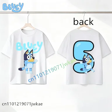 Bluey Birthday Number T-shirt 1-9 Y Kids Front Back Print Cute Cartoon Short Sleeve Boys Girls Summer Tops Birthday Party Gifts thumbnail 4