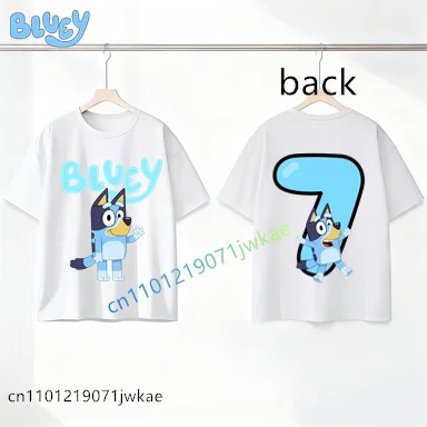 Bluey Birthday Number T-shirt 1-9 Y Kids Front Back Print Cute Cartoon Short Sleeve Boys Girls Summer Tops Birthday Party Gifts thumbnail 6
