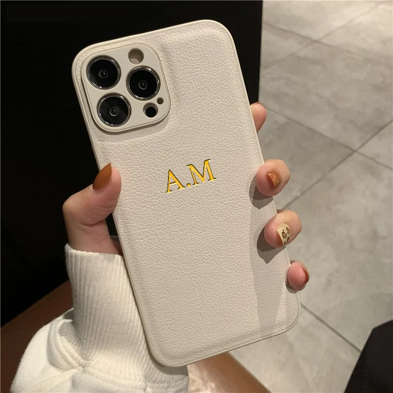 Personalized Phone Case For iPhone 17 Pro Max 16 15 14 Plus 13 12 11 17Air Luxury PU Leather Customized Initials Name Gift Cover thumbnail 2