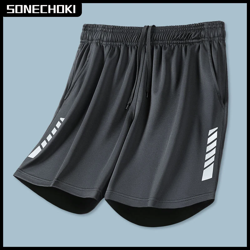 New Black Running Shorts Men Striped Printing Loose Basketball Sport Gym Breathable Shorts Fitness Training Workout Bottom Male