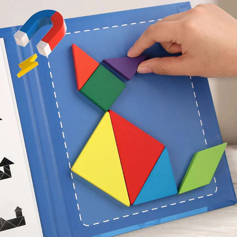 Wooden Jigsaw Magnetic Tangram 3D Puzzle Book Educational Toys For Children Montessori learning  Intelligence Games kids Gifts thumbnail 3
