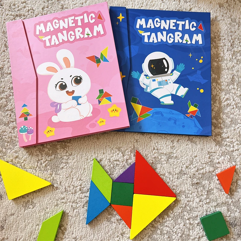 Wooden Jigsaw Magnetic Tangram 3D Puzzle Book Educational Toys For Children Montessori learning  Intelligence Games kids Gifts thumbnail 5