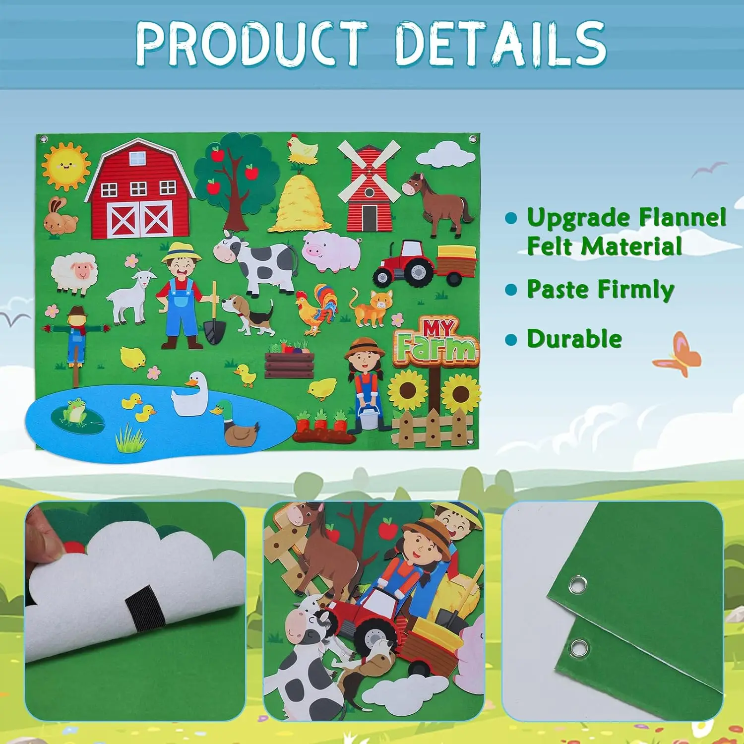 Felt Story Board Set Toy for kids Farm Animals Preschool Education Early Learning Interactive Play Mat Wall Hanging Gift for To thumbnail 4