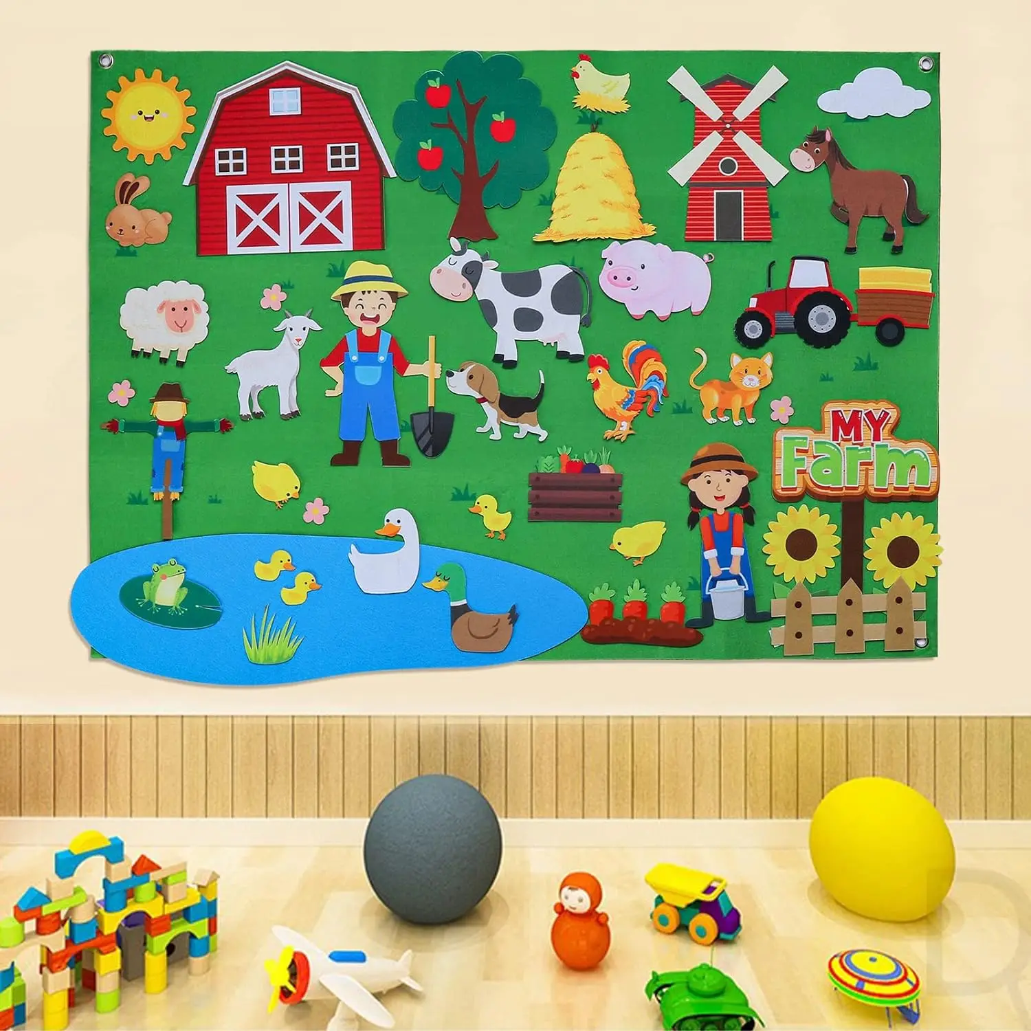 Felt Story Board Set Toy for kids Farm Animals Preschool Education Early Learning Interactive Play Mat Wall Hanging Gift for To thumbnail 6