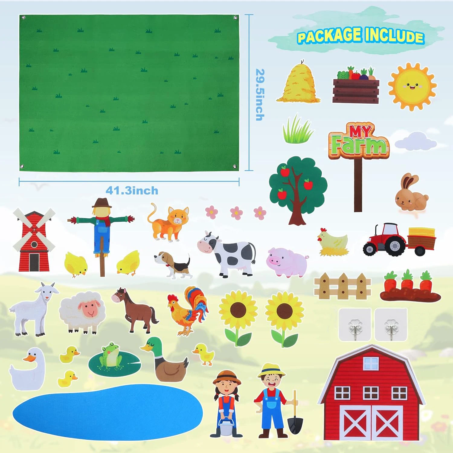 Felt Story Board Set Toy for kids Farm Animals Preschool Education Early Learning Interactive Play Mat Wall Hanging Gift for To thumbnail 3