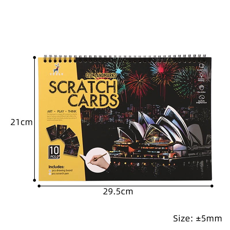 Magic Scratch Art Book with Stylus 10 Sheets World Landmarks Night City Painting Toy Stress Relief Craft Drawing Adult Kids Gift thumbnail 6