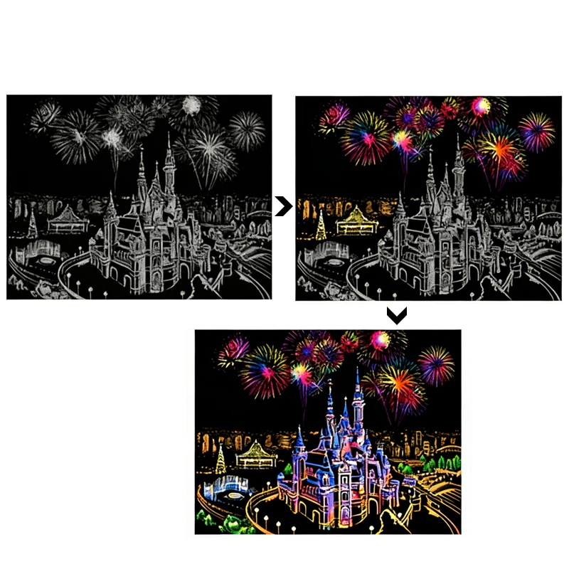 Magic Scratch Art Book with Stylus 10 Sheets World Landmarks Night City Painting Toy Stress Relief Craft Drawing Adult Kids Gift thumbnail 5