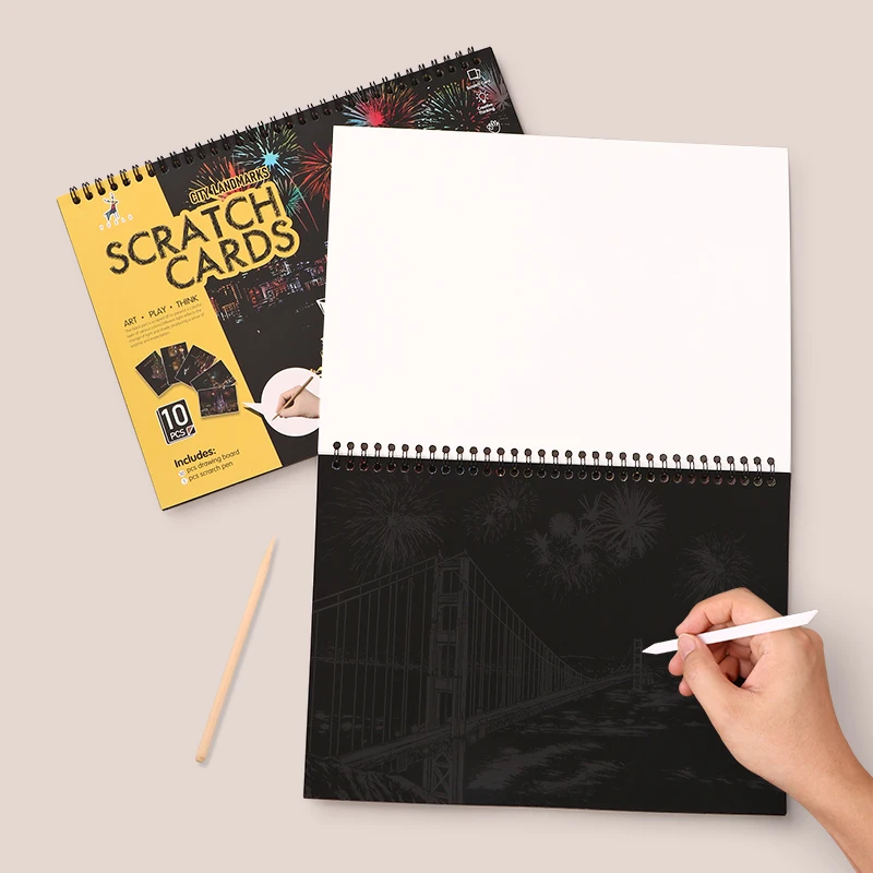 Magic Scratch Art Book with Stylus 10 Sheets World Landmarks Night City Painting Toy Stress Relief Craft Drawing Adult Kids Gift thumbnail 2