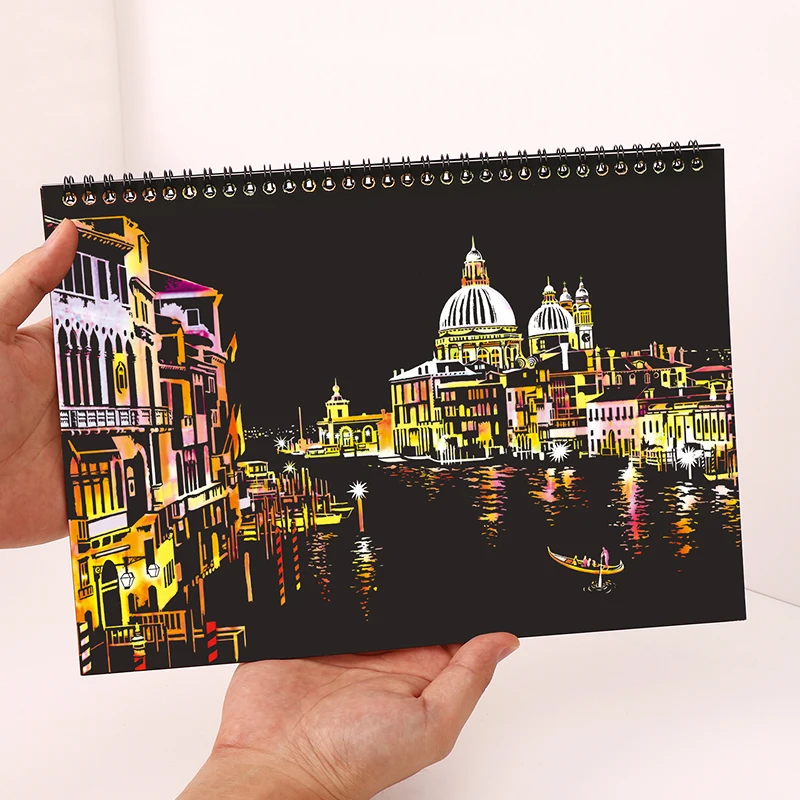 Magic Scratch Art Book with Stylus 10 Sheets World Landmarks Night City Painting Toy Stress Relief Craft Drawing Adult Kids Gift thumbnail 3