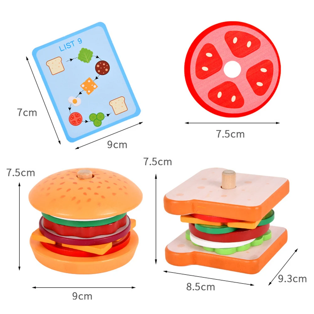 Burger Sandwich Montessori Toys Wooden Stacking for Kids Kitchen Food Preschool Learning Educational Toys Fine Motor Skills Gift thumbnail 6