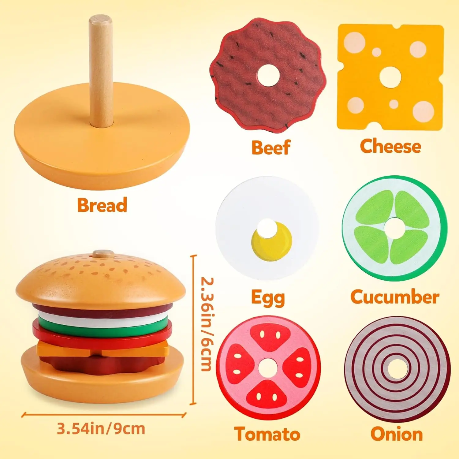 Burger Sandwich Montessori Toys Wooden Stacking for Kids Kitchen Food Preschool Learning Educational Toys Fine Motor Skills Gift thumbnail 2