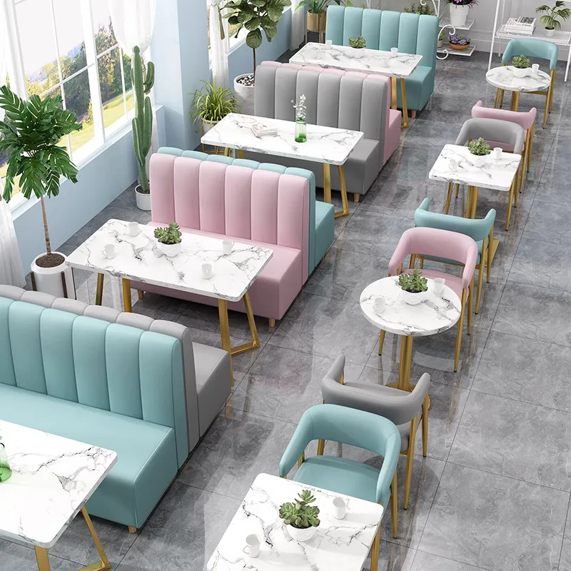 Table And Chair Combination Milk Tea Coffee Burger Shop Sofa Hot Pot Restaurant Solid Wood Double Card Seat Commercial Furniture