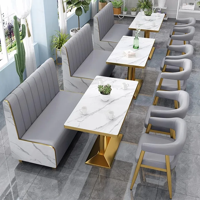 Table And Chair Combination Milk Tea Coffee Burger Shop Sofa Hot Pot Restaurant Solid Wood Double Card Seat Commercial Furniture thumbnail 4