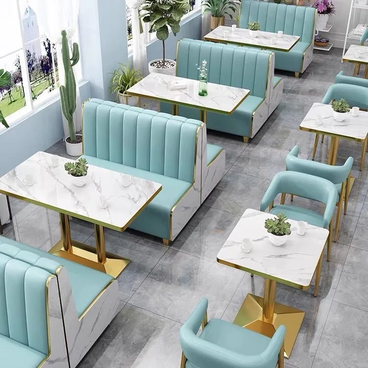 Table And Chair Combination Milk Tea Coffee Burger Shop Sofa Hot Pot Restaurant Solid Wood Double Card Seat Commercial Furniture thumbnail 3
