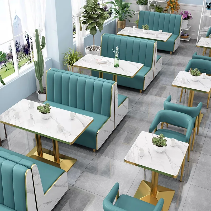 Table And Chair Combination Milk Tea Coffee Burger Shop Sofa Hot Pot Restaurant Solid Wood Double Card Seat Commercial Furniture thumbnail 2