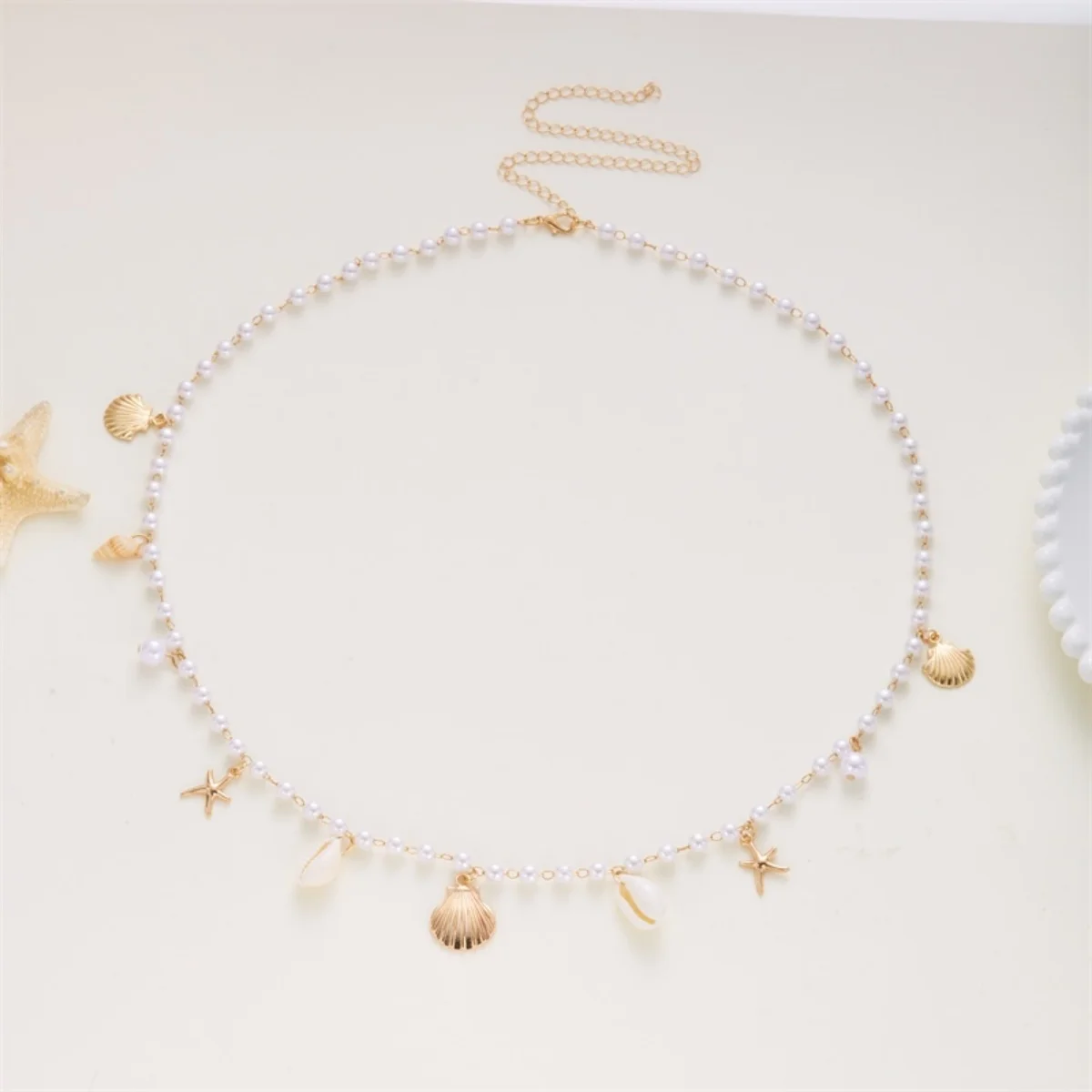 Metal Starfish Shell Imitation Pearl Waist Chain For Women Men Beach Fashion Summer Vacation Sea Star Belly Chain Body Jewelry thumbnail 5