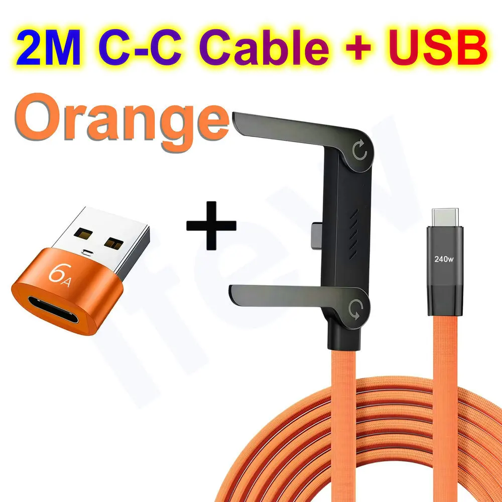 Quick Charge Flat Phone Charger Type C 240W Foldable Stand Fast Charging Kick Cable Stand Holder Cord for IPhone 17 16 Samsung thumbnail 2