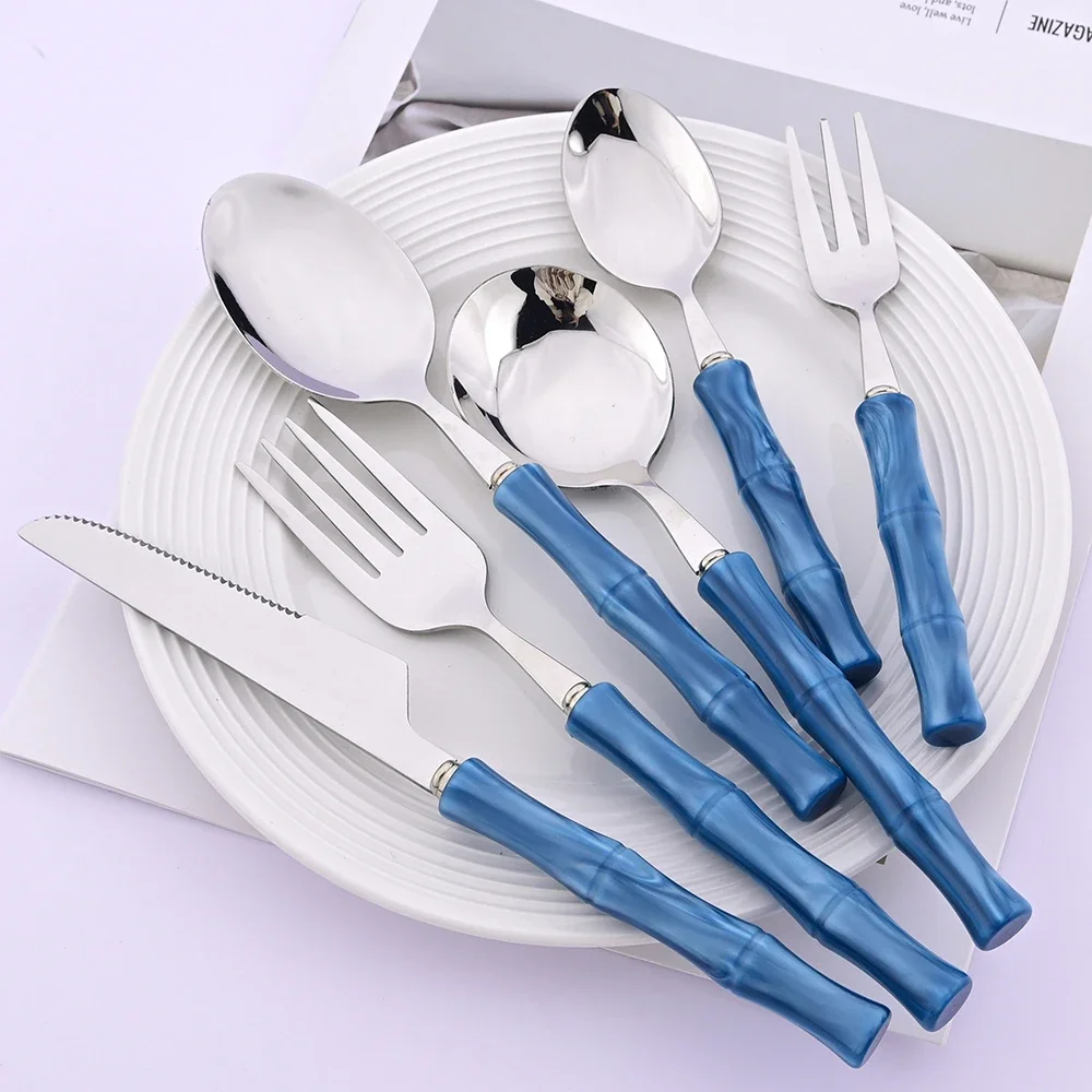 1Pc Imitation Green Bamboo Handle Cutlery Set 304 Stainless Steel Dinnerware Knife Fork Spoon Flatware Kitchen Tableware Set thumbnail 6