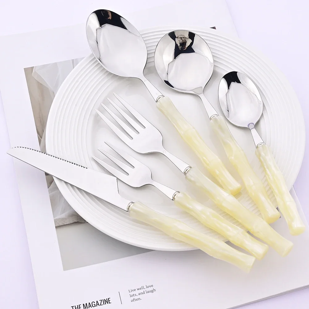 1Pc Imitation Green Bamboo Handle Cutlery Set 304 Stainless Steel Dinnerware Knife Fork Spoon Flatware Kitchen Tableware Set thumbnail 4