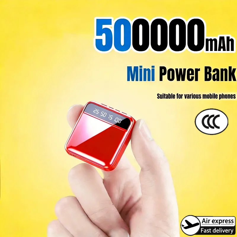 500000mAh Ultra Fast Charging Power Display Built-in Cable External Battery Mini Portable Power Bank For iPhone Xiaomi Samsung