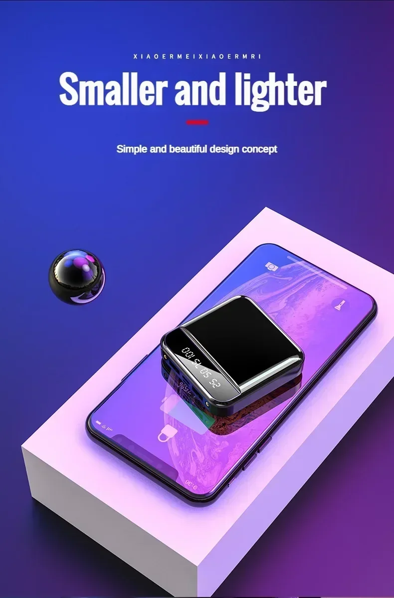 500000mAh Ultra Fast Charging Power Display Built-in Cable External Battery Mini Portable Power Bank For iPhone Xiaomi Samsung thumbnail 5