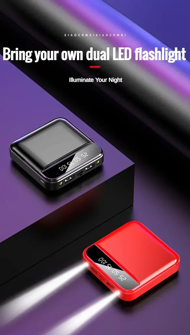 500000mAh Ultra Fast Charging Power Display Built-in Cable External Battery Mini Portable Power Bank For iPhone Xiaomi Samsung thumbnail 3