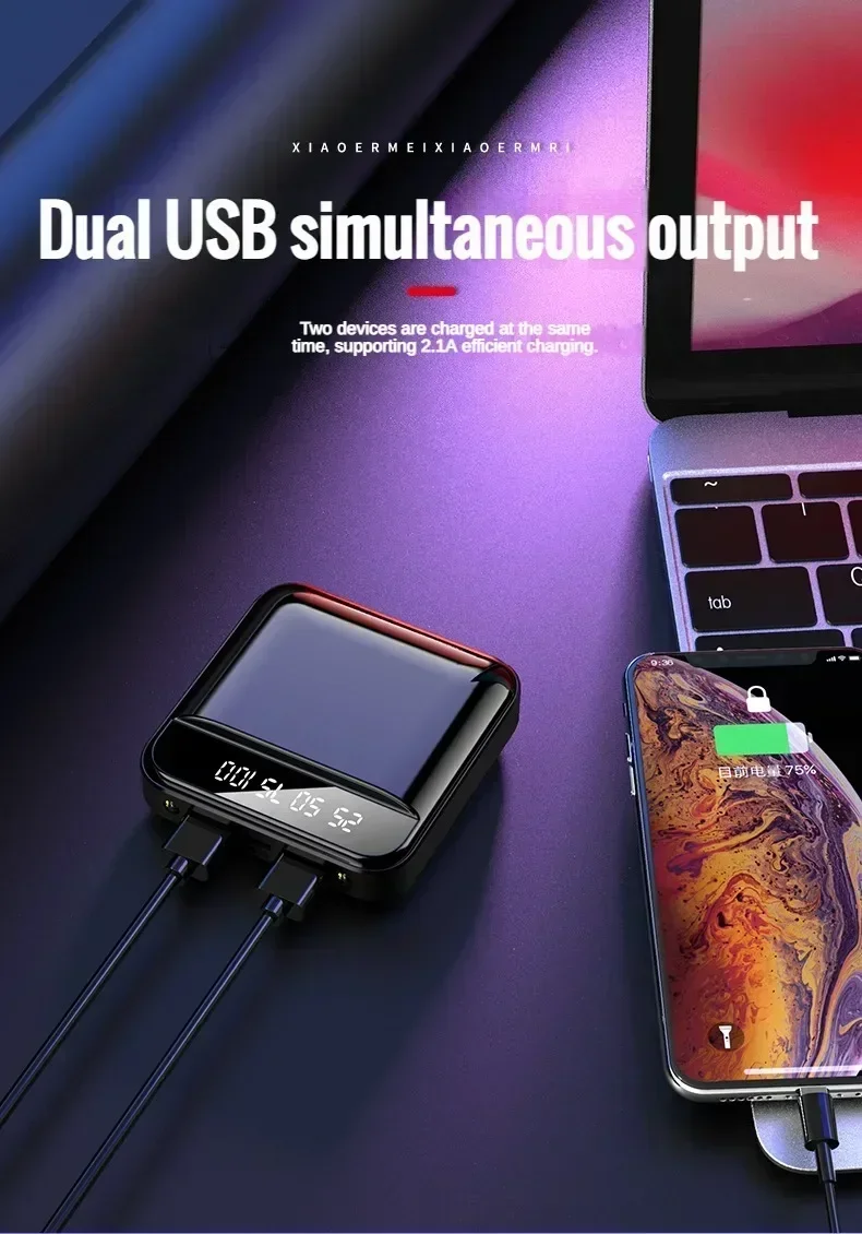 500000mAh Ultra Fast Charging Power Display Built-in Cable External Battery Mini Portable Power Bank For iPhone Xiaomi Samsung thumbnail 6