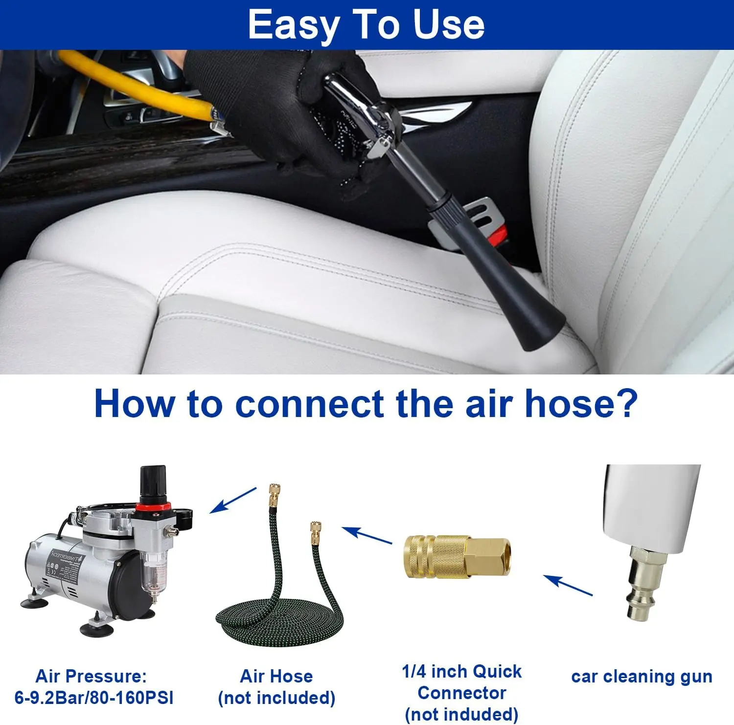 Car Cleaning Gun, High Pressure Air Blow Gun, High-Pressure 1/4 Inch Dry Blow Cleaning Tool, Uncharged Interior Spraying Washer thumbnail 2