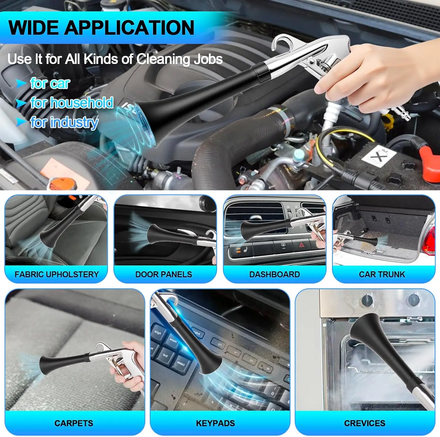 Car Cleaning Gun, High Pressure Air Blow Gun, High-Pressure 1/4 Inch Dry Blow Cleaning Tool, Uncharged Interior Spraying Washer thumbnail 3